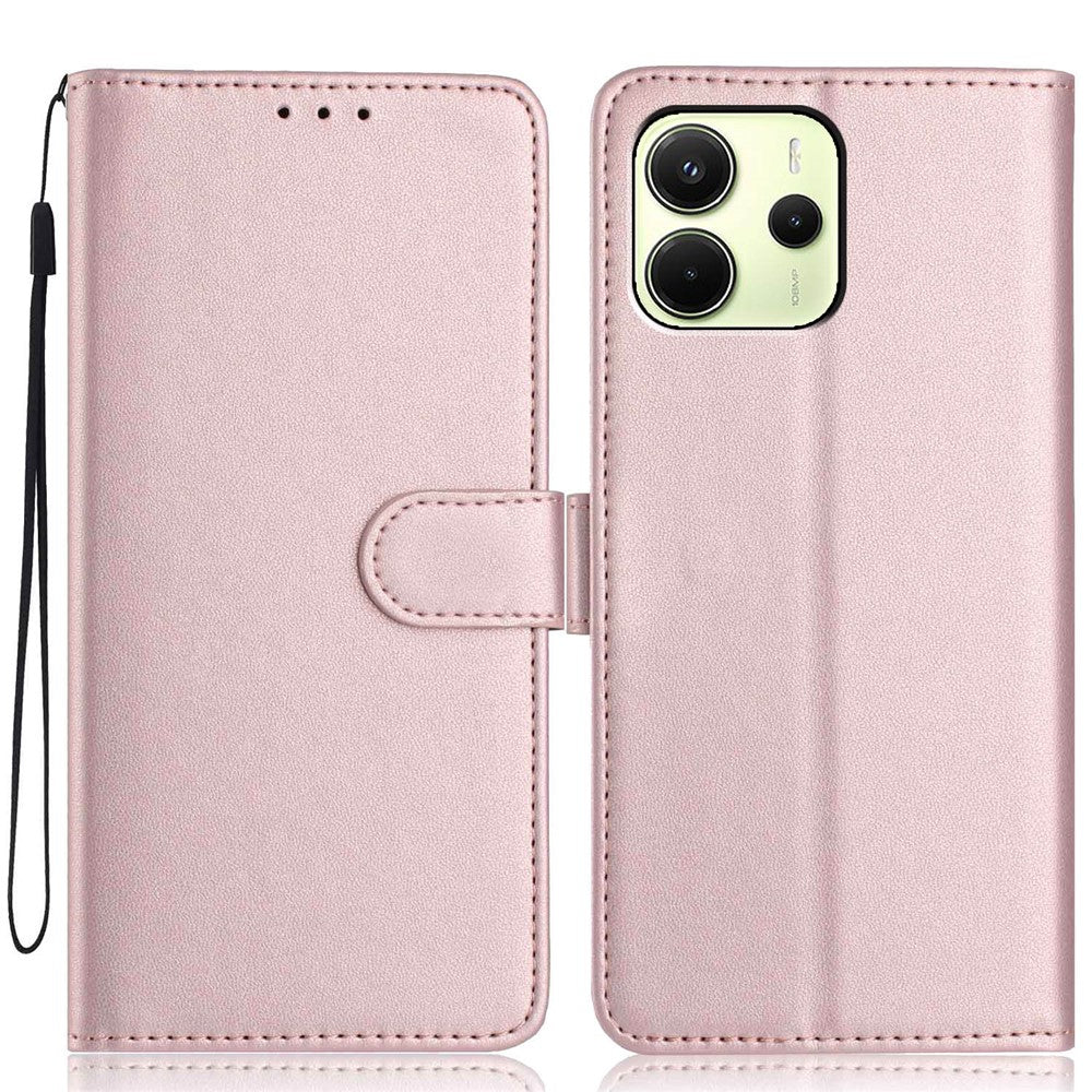 Xiaomi Redmi Note 14 4G (163.25mm) Plånboksfodral med rem / flera kortfack Enfärgat läderfodral i stativ