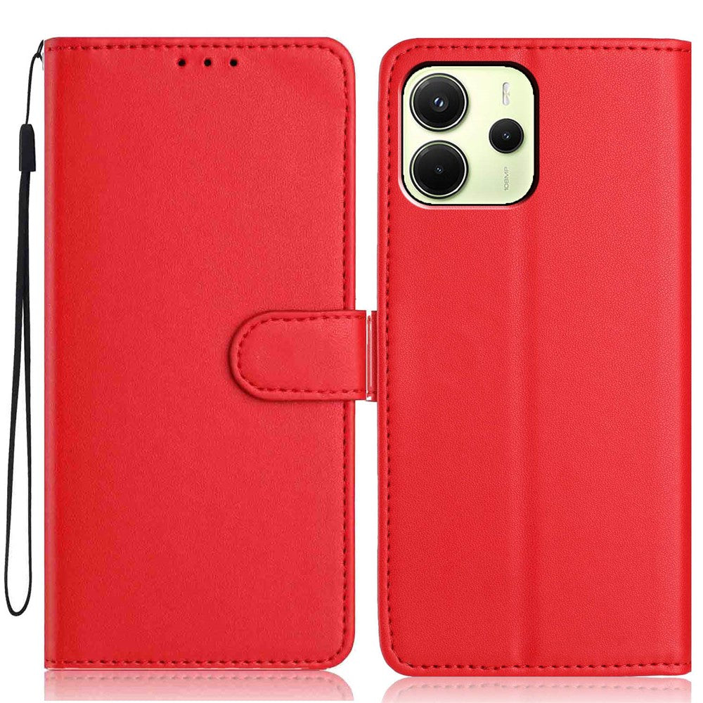 Xiaomi Redmi Note 14 4G (163.25mm) Plånboksfodral med rem / flera kortfack Enfärgat läderfodral i stativ