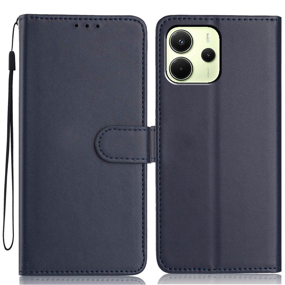 Xiaomi Redmi Note 14 4G (163.25mm) Plånboksfodral med rem / flera kortfack Enfärgat läderfodral i stativ