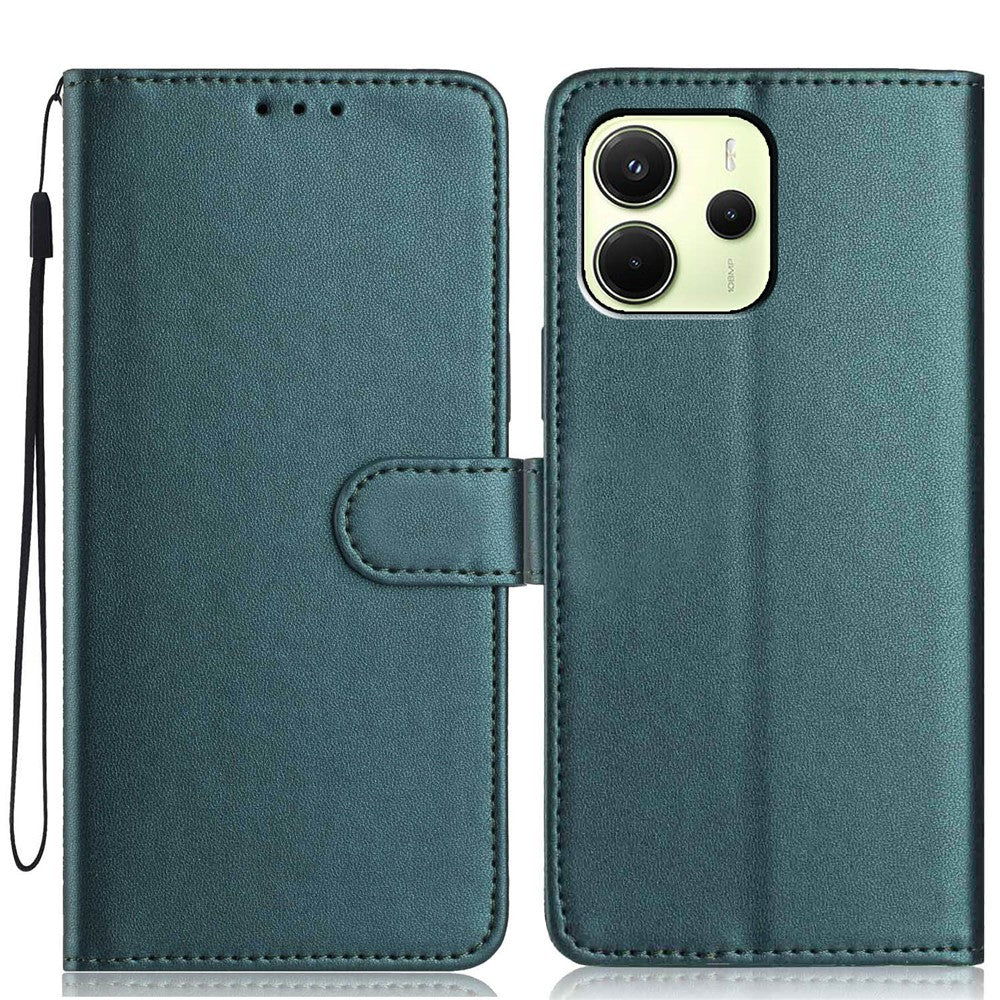 Xiaomi Redmi Note 14 4G (163.25mm) Plånboksfodral med rem / flera kortfack Enfärgat läderfodral i stativ