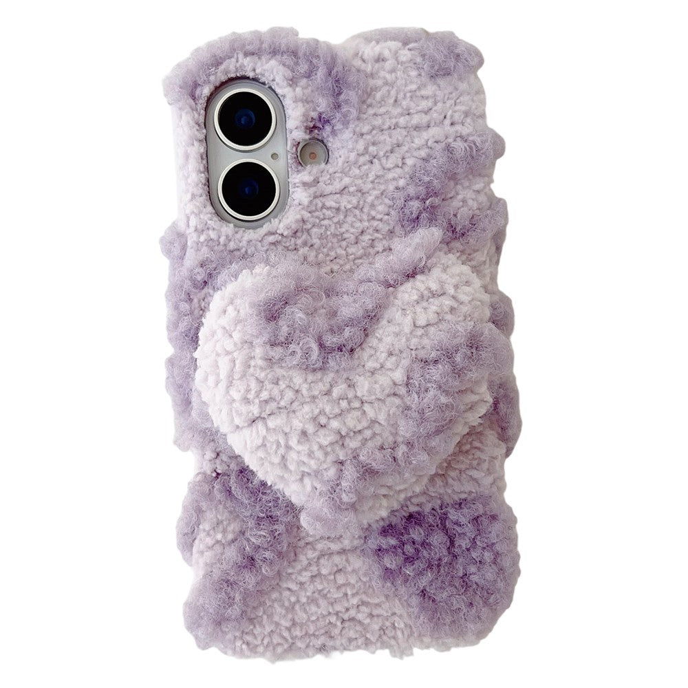For iPhone 17 Case 3D Heart Plush Winter Warm Soft TPU Phone Cover