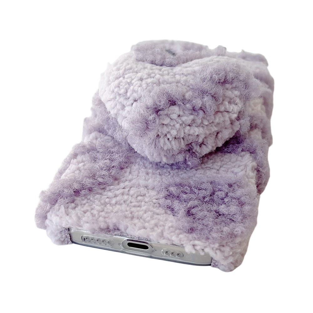 For iPhone 17 Case 3D Heart Plush Winter Warm Soft TPU Phone Cover