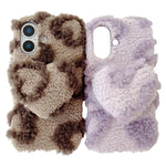 For iPhone 17 Case 3D Heart Plush Winter Warm Soft TPU Phone Cover