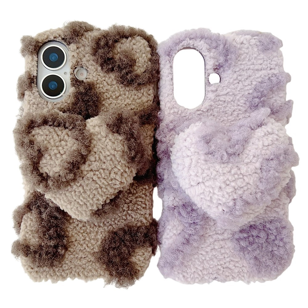 For iPhone 17 Case 3D Heart Plush Winter Warm Soft TPU Phone Cover