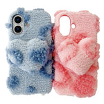 For iPhone 17 Case 3D Heart Plush Winter Warm Soft TPU Phone Cover