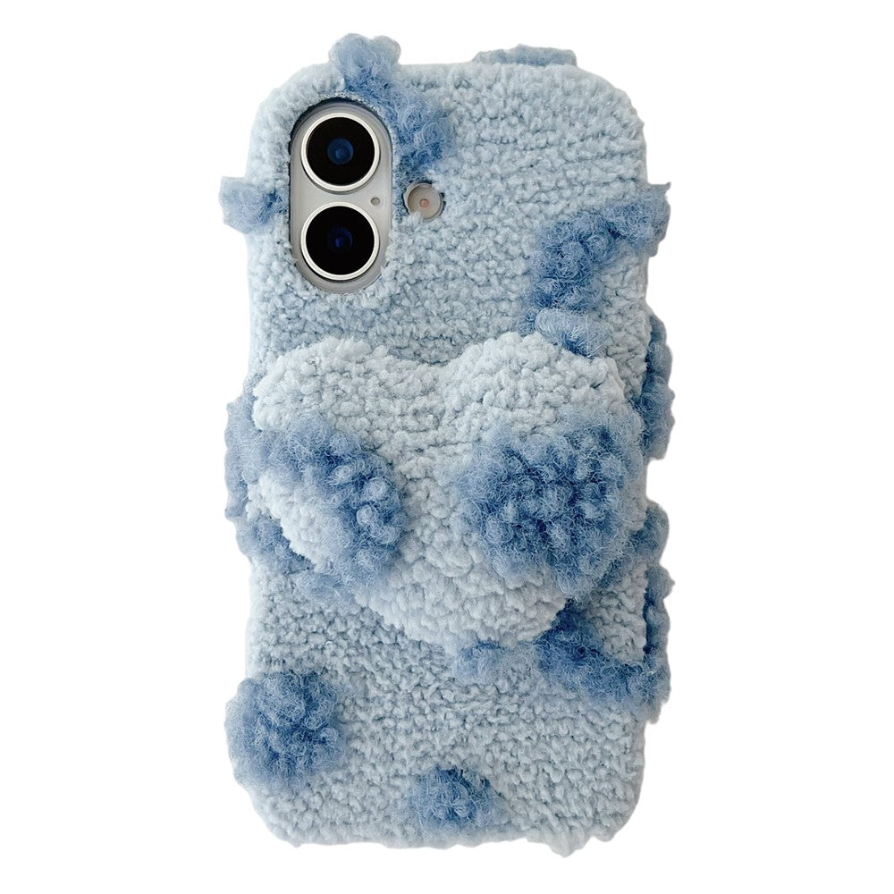 For iPhone 17 Case 3D Heart Plush Winter Warm Soft TPU Phone Cover