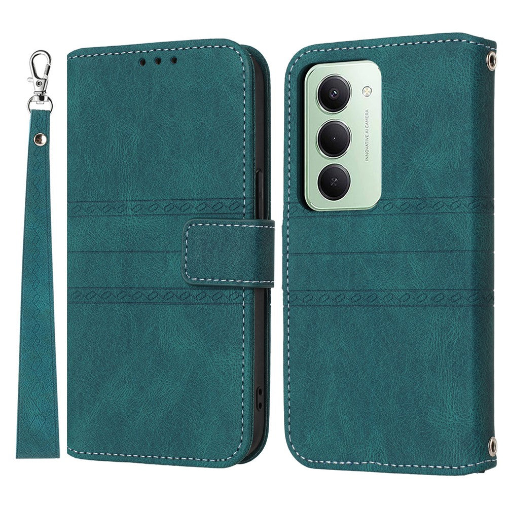 For Xiaomi Redmi 15 4G (EU) (171mm) Case Wallet Skin-Touch Leather Imprinted Phone Cover with Wrist Strap