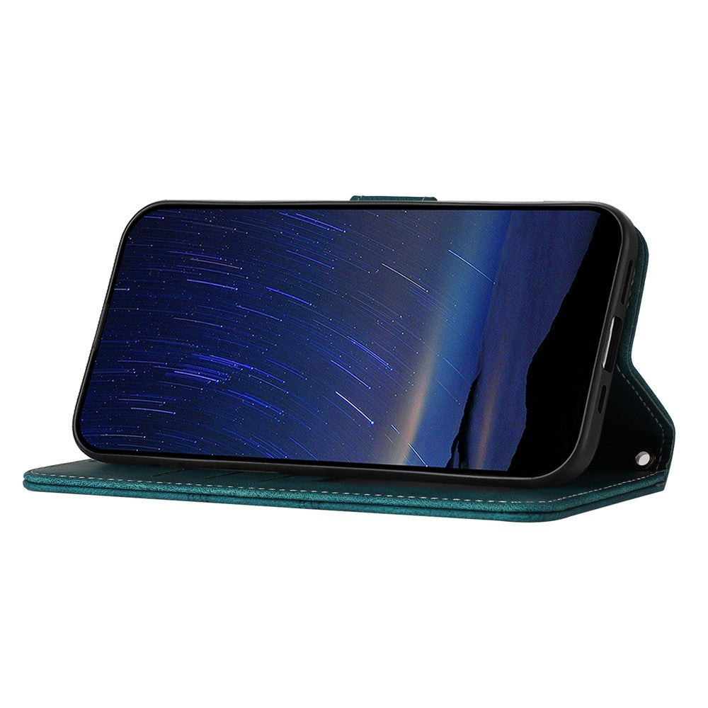 For Xiaomi Redmi 15 4G (EU) (171mm) Case Wallet Skin-Touch Leather Imprinted Phone Cover with Wrist Strap