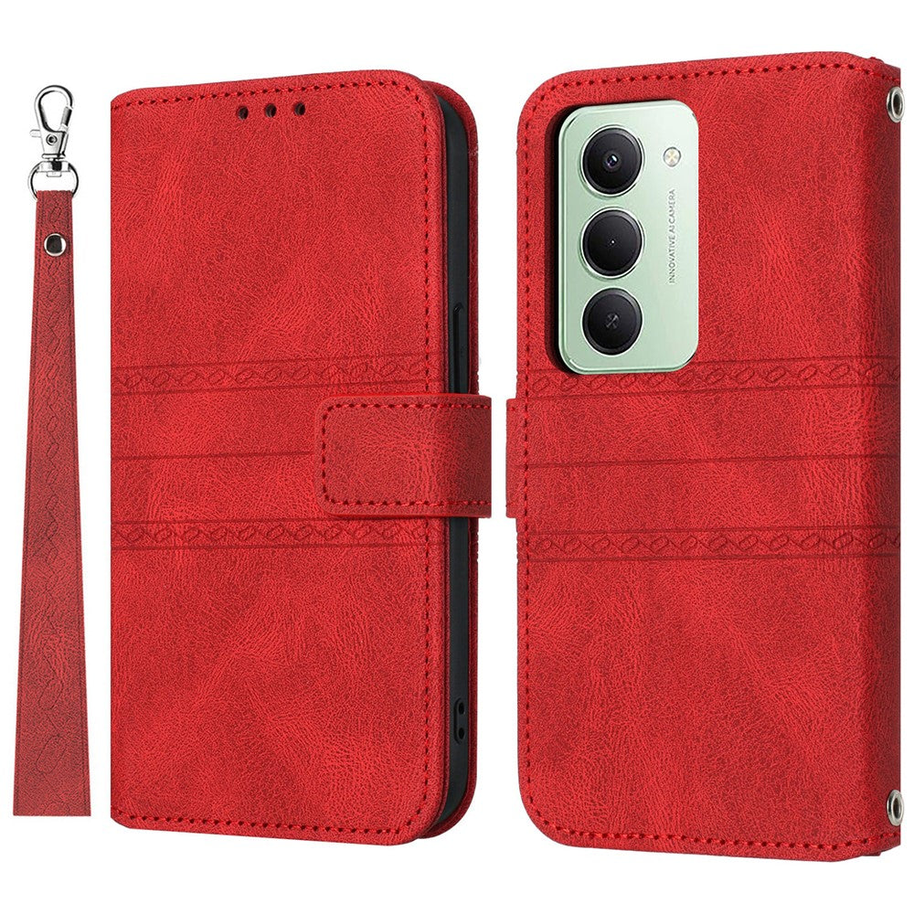 For Xiaomi Redmi 15 4G (EU) (171mm) Case Wallet Skin-Touch Leather Imprinted Phone Cover with Wrist Strap