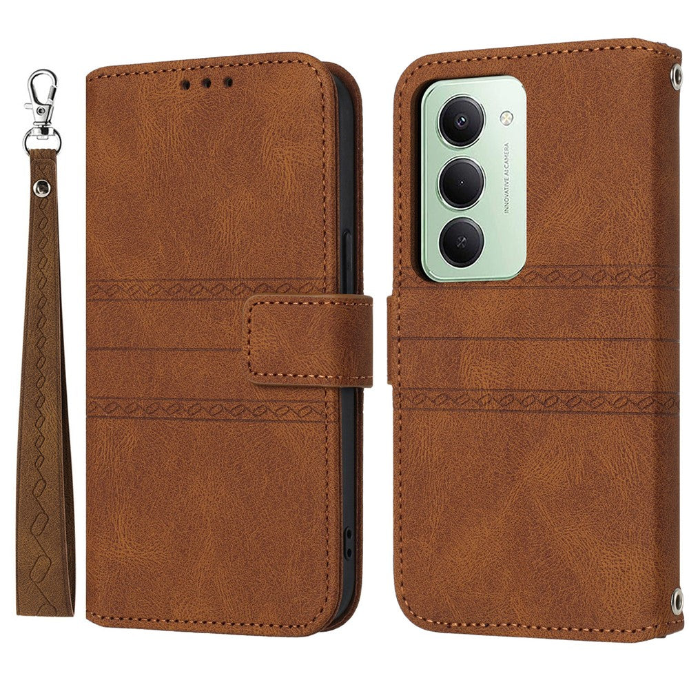For Xiaomi Redmi 15 4G (EU) (171mm) Case Wallet Skin-Touch Leather Imprinted Phone Cover with Wrist Strap