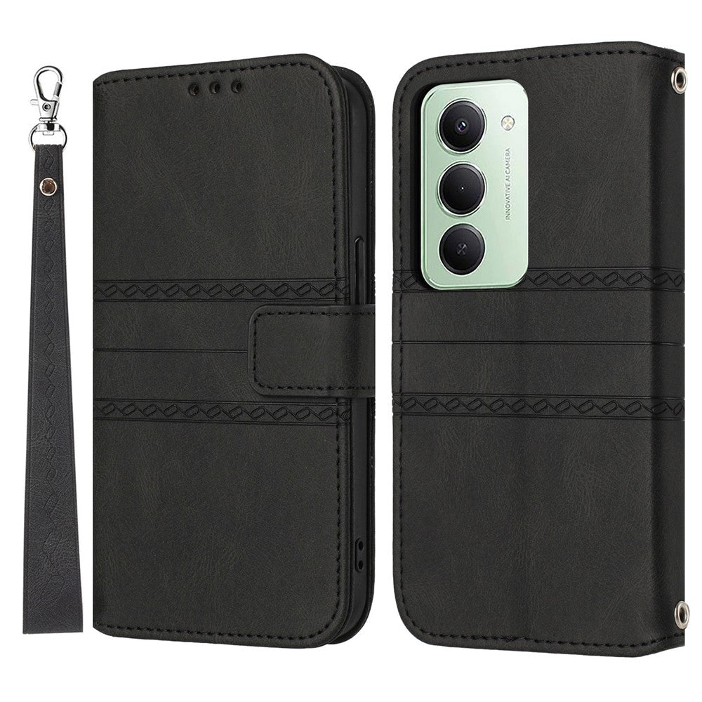 For Xiaomi Redmi 15 4G (EU) (171mm) Case Wallet Skin-Touch Leather Imprinted Phone Cover with Wrist Strap