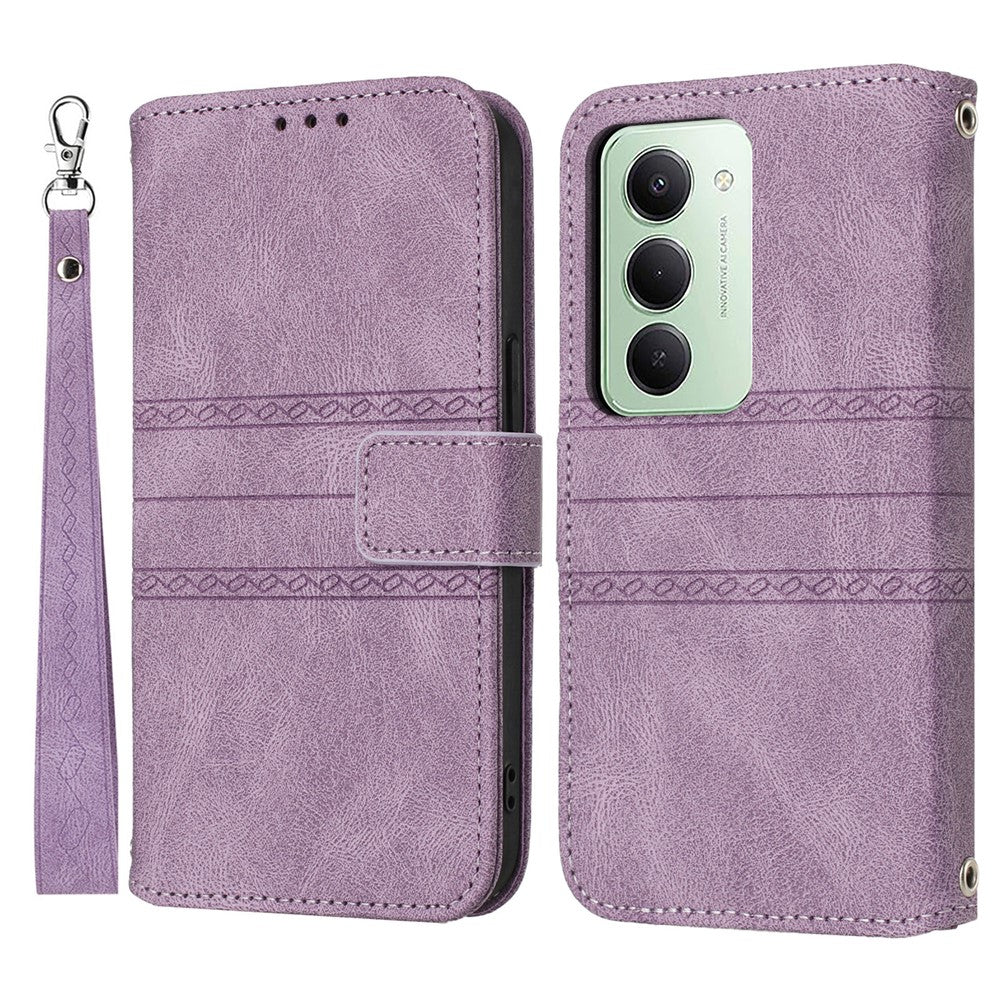 For Xiaomi Redmi 15 4G (EU) (171mm) Case Wallet Skin-Touch Leather Imprinted Phone Cover with Wrist Strap