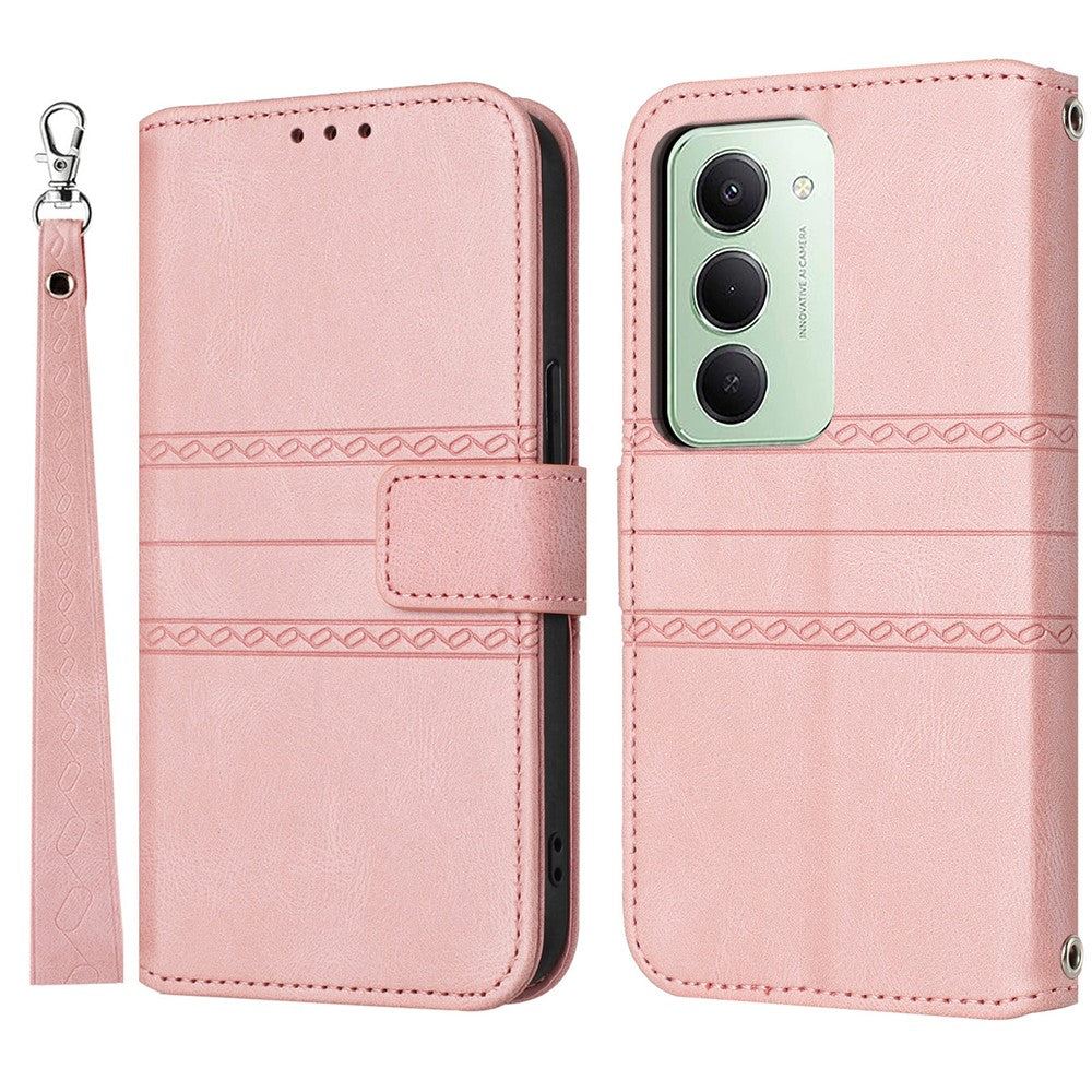 For Xiaomi Redmi 15 4G (EU) (171mm) Case Wallet Skin-Touch Leather Imprinted Phone Cover with Wrist Strap