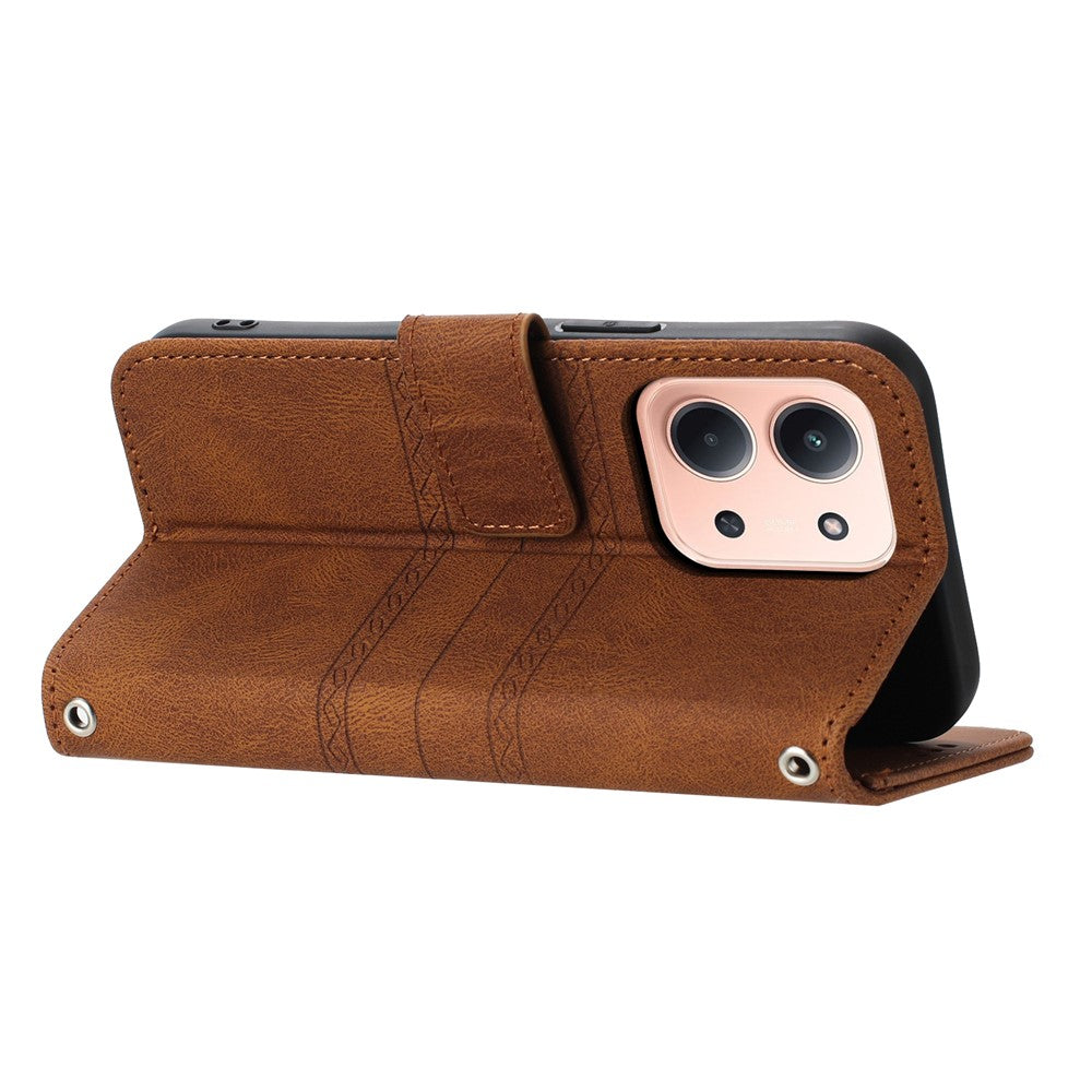 For Xiaomi Redmi 15C 4G (Global) (171mm) / Poco C85 4G (171mm) Case Wallet Skin-Touch Leather Imprinted Phone Cover with Wrist Strap
