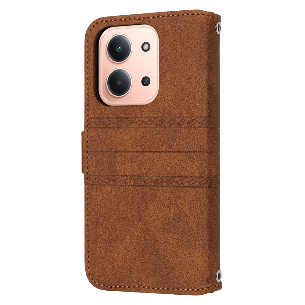 For Xiaomi Redmi 15C 4G (Global) (171mm) / Poco C85 4G (171mm) Case Wallet Skin-Touch Leather Imprinted Phone Cover with Wrist Strap
