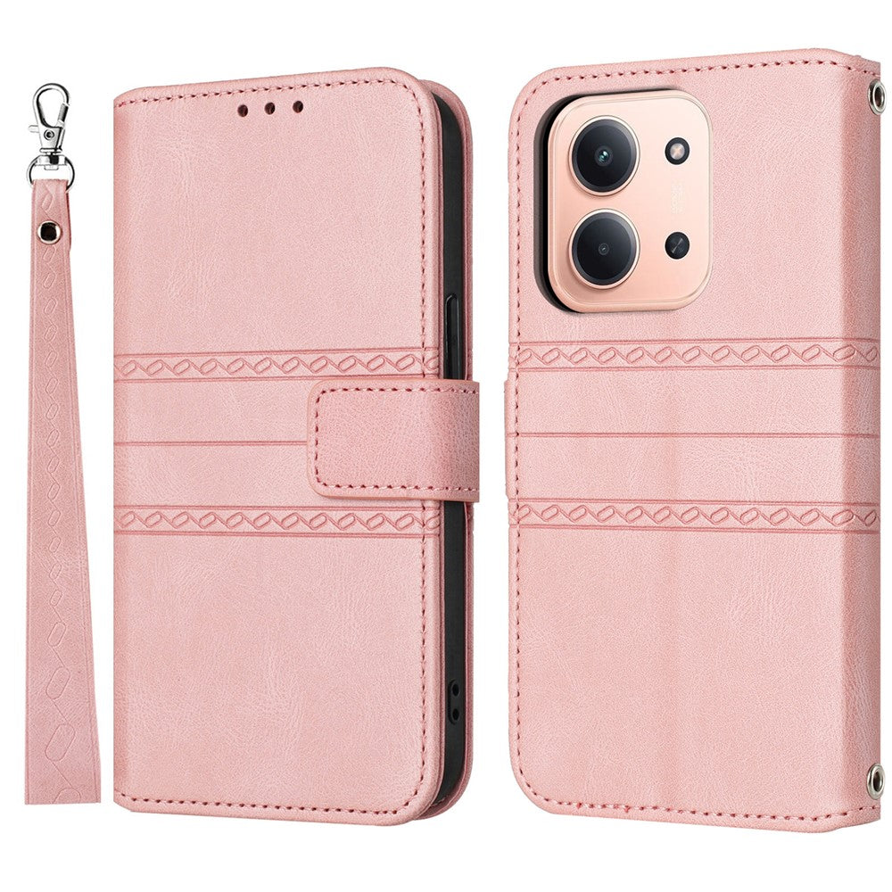 For Xiaomi Redmi 15C 4G (Global) (171mm) / Poco C85 4G (171mm) Case Wallet Skin-Touch Leather Imprinted Phone Cover with Wrist Strap