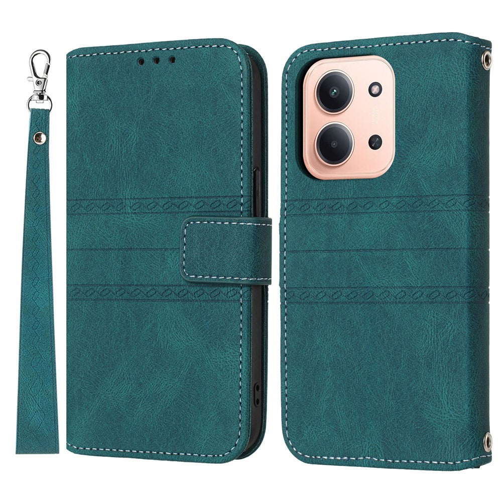For Xiaomi Redmi 15C 4G (Global) (171mm) / Poco C85 4G (171mm) Case Wallet Skin-Touch Leather Imprinted Phone Cover with Wrist Strap