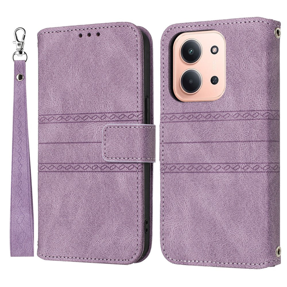 Xiaomi Redmi 15C 4G (EU) (173 mm) / 15C 5G (EU) (173 mm) / Poco C85 4G (173 mm)-tegneboks-etui i læder, præget mobilcover med håndledsrem