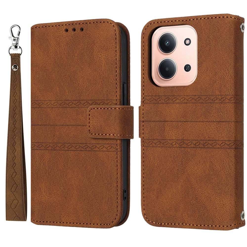 Xiaomi Redmi 15C 4G (EU) (173 mm) / 15C 5G (EU) (173 mm) / Poco C85 4G (173 mm)-tegneboks-etui i læder, præget mobilcover med håndledsrem