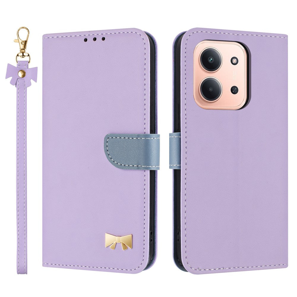 For Xiaomi Redmi 15C 4G (Global) (171mm) / Poco C85 4G (171mm) Case Bowknot Decor Wallet Leather Phone Cover with Wrist Strap