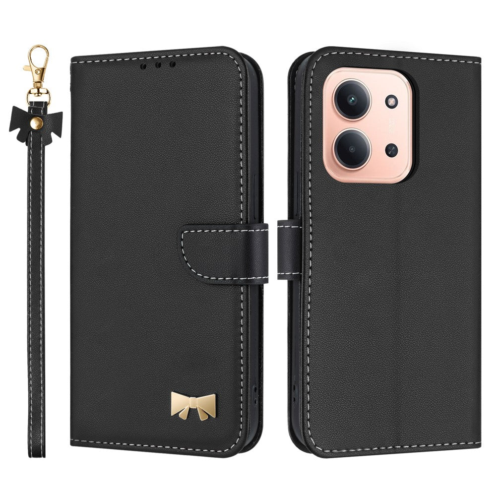 For Xiaomi Redmi 15C 4G (Global) (171mm) / Poco C85 4G (171mm) Case Bowknot Decor Wallet Leather Phone Cover with Wrist Strap