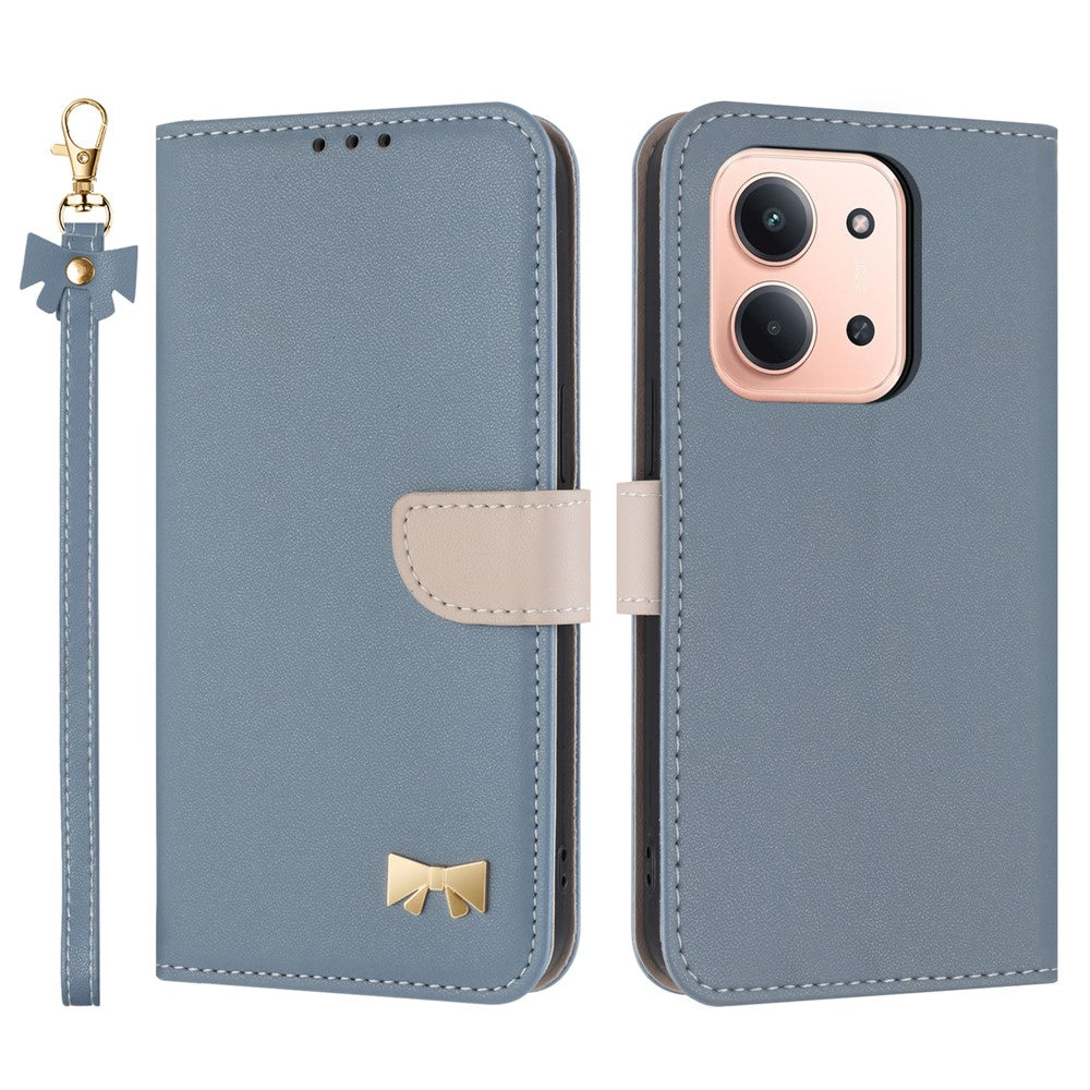 For Xiaomi Redmi 15C 4G (Global) (171mm) / Poco C85 4G (171mm) Case Bowknot Decor Wallet Leather Phone Cover with Wrist Strap