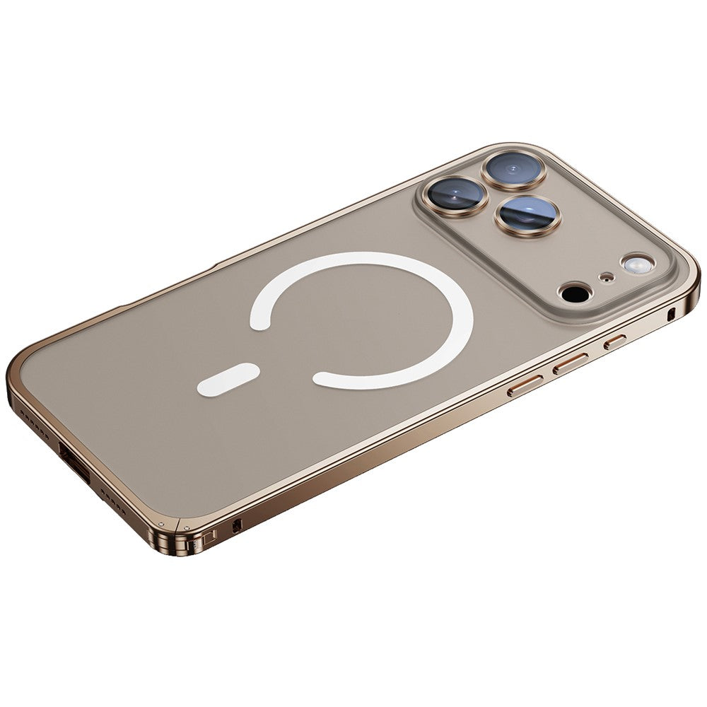 För iPhone 17 Pro Genomskinligt skal i metall kompatibelt med MagSafe Säkerhetslås Baksideskal