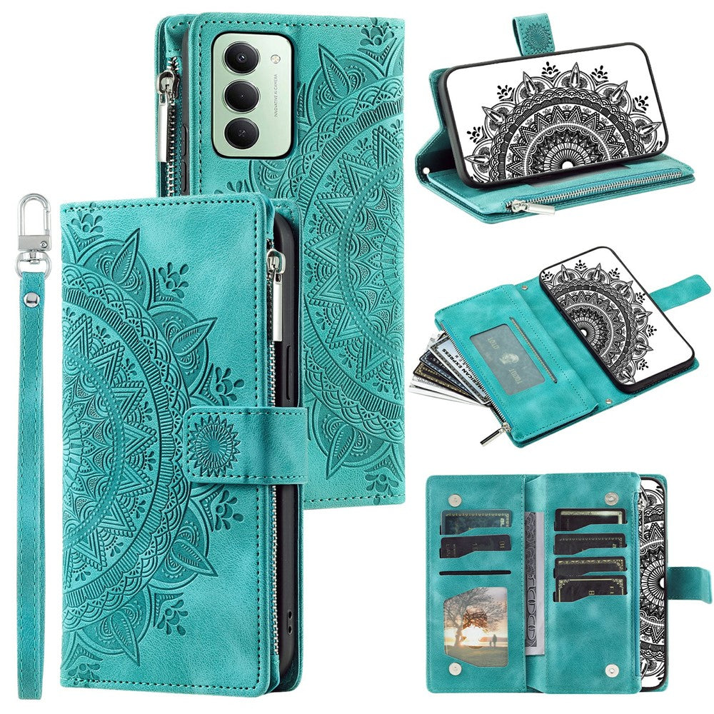 For Xiaomi Redmi 15 5G (EU) (171mm)  /  4G (EU) (171mm) Wallet Case Mandala Flower Pattern PU Leather Phone Cover with Wrist Strap