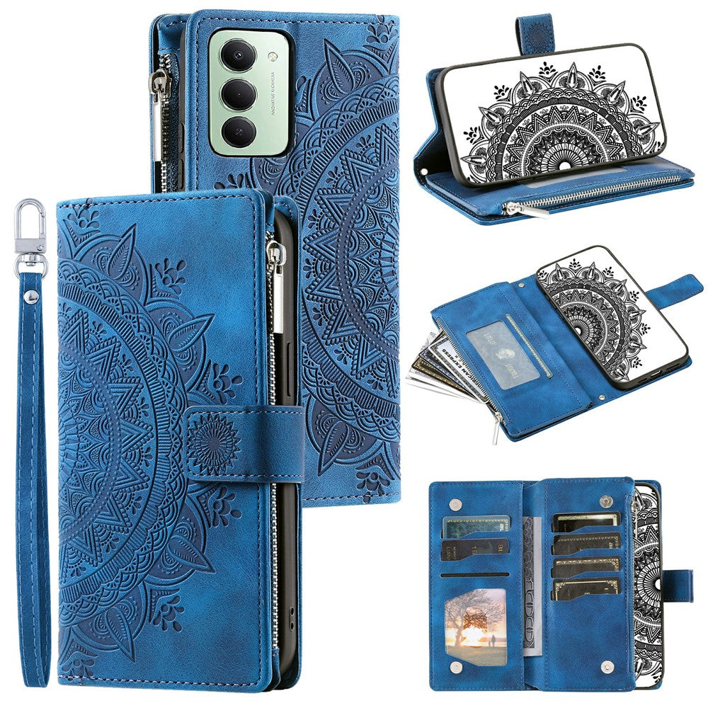 For Xiaomi Redmi 15 5G (EU) (171mm)  /  4G (EU) (171mm) Wallet Case Mandala Flower Pattern PU Leather Phone Cover with Wrist Strap