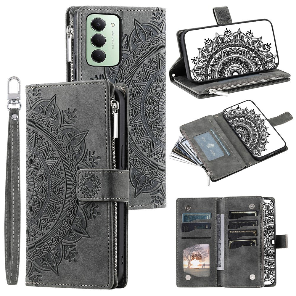 For Xiaomi Redmi 15 5G (EU) (171mm)  /  4G (EU) (171mm) Wallet Case Mandala Flower Pattern PU Leather Phone Cover with Wrist Strap