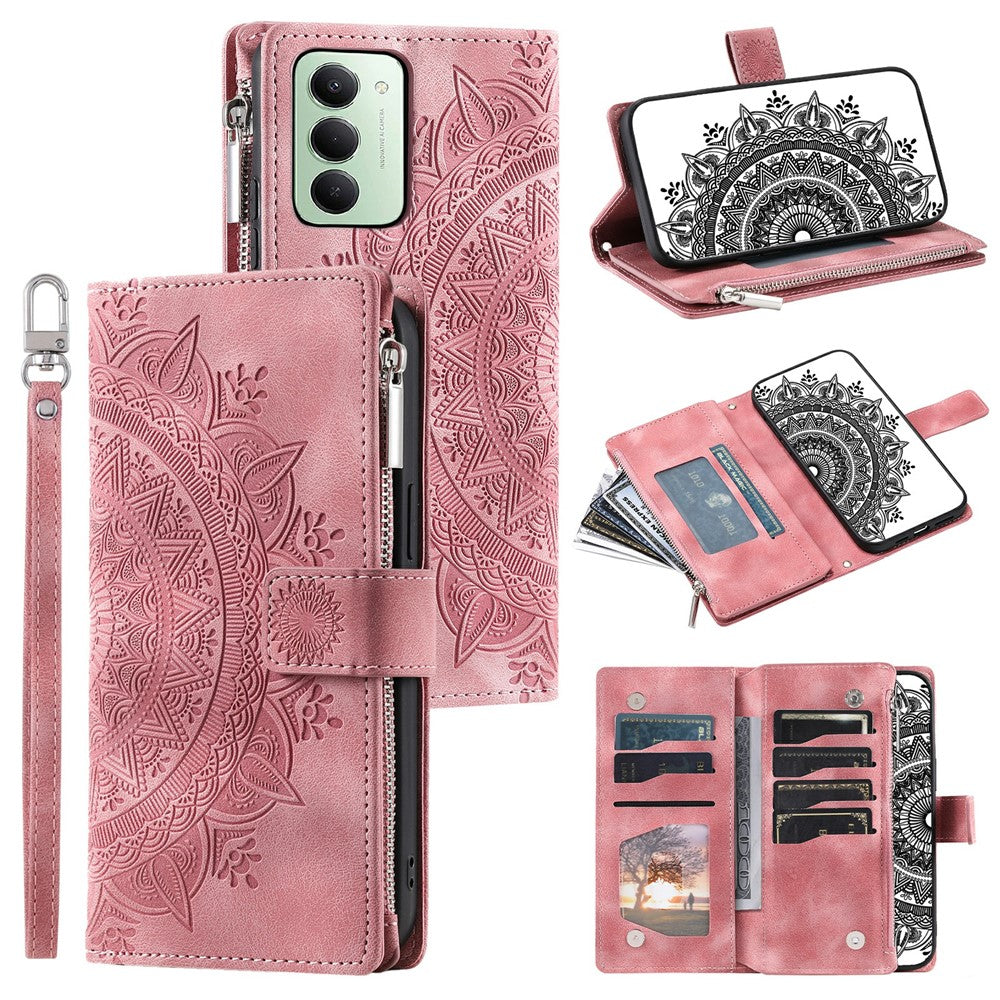 For Xiaomi Redmi 15 5G (EU) (171mm)  /  4G (EU) (171mm) Wallet Case Mandala Flower Pattern PU Leather Phone Cover with Wrist Strap