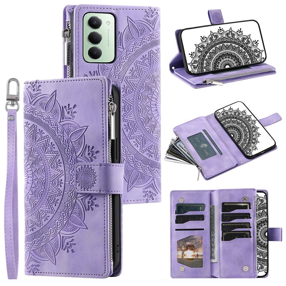 For Xiaomi Redmi 15 5G (EU) (171mm)  /  4G (EU) (171mm) Wallet Case Mandala Flower Pattern PU Leather Phone Cover with Wrist Strap