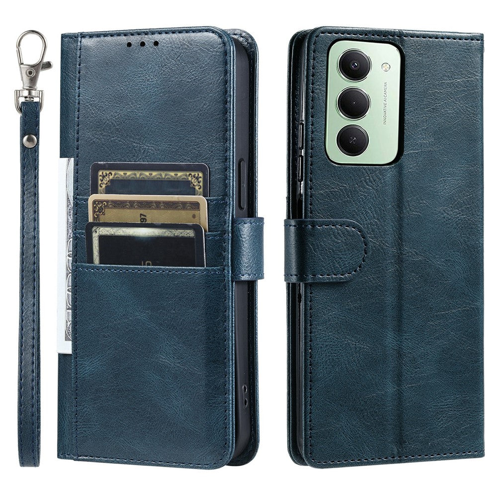 For Xiaomi Redmi 15 5G (EU) (171mm)  /  4G (EU) (171mm) Case 6 Card Slots PU Leather Anti-Fall Phone Cover with Wrist Strap