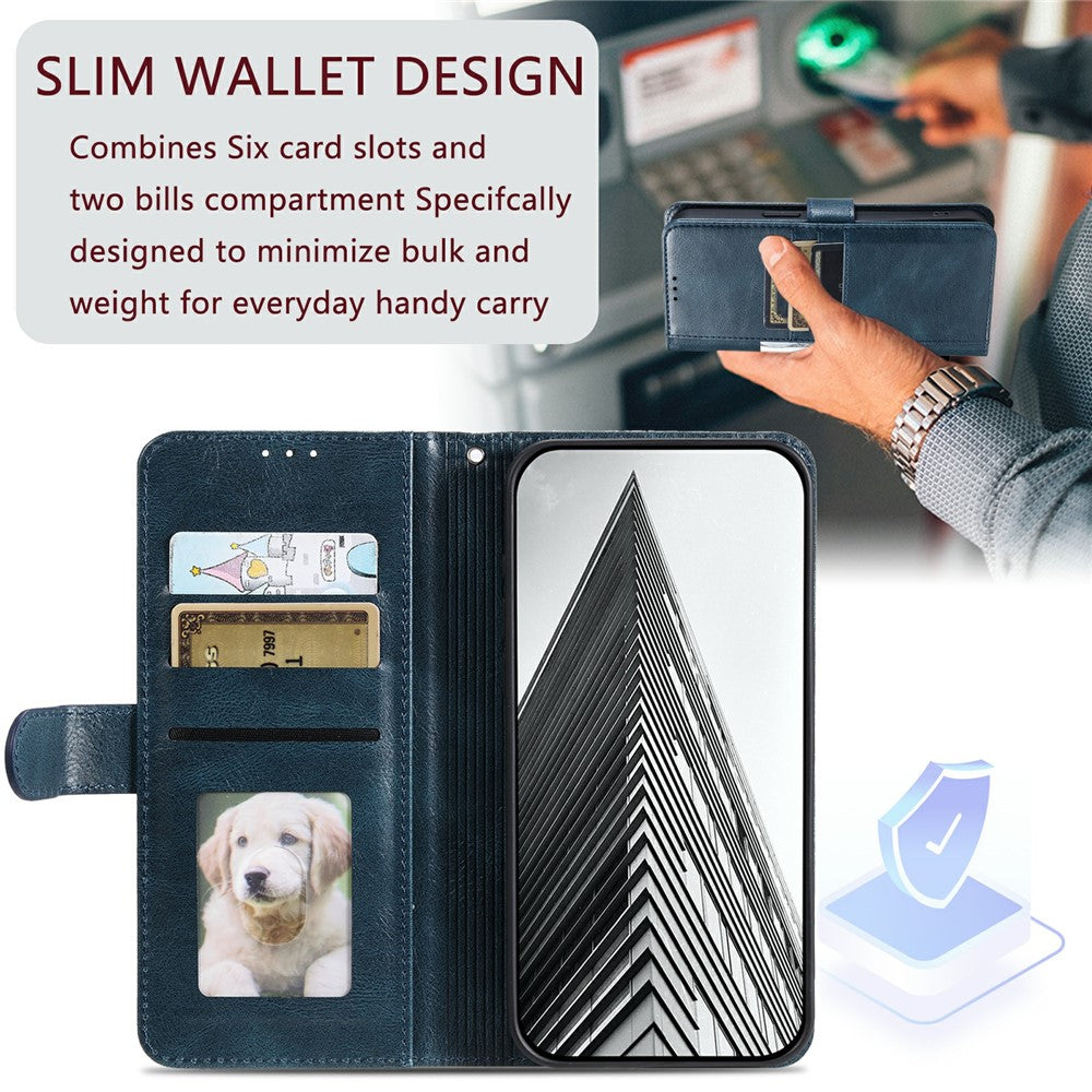 For Xiaomi Redmi 15 5G (EU) (171mm)  /  4G (EU) (171mm) Case 6 Card Slots PU Leather Anti-Fall Phone Cover with Wrist Strap