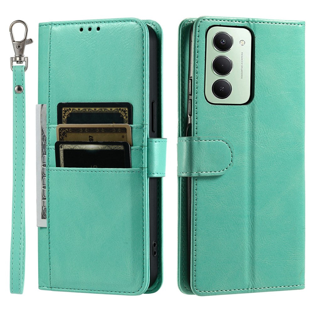 For Xiaomi Redmi 15 5G (EU) (171mm)  /  4G (EU) (171mm) Case 6 Card Slots PU Leather Anti-Fall Phone Cover with Wrist Strap