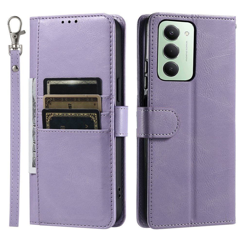 For Xiaomi Redmi 15 5G (EU) (171mm)  /  4G (EU) (171mm) Case 6 Card Slots PU Leather Anti-Fall Phone Cover with Wrist Strap