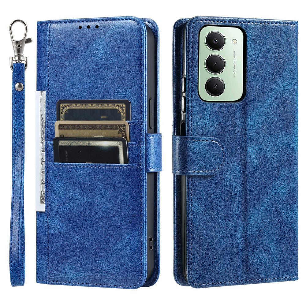 For Xiaomi Redmi 15 5G (EU) (171mm)  /  4G (EU) (171mm) Case 6 Card Slots PU Leather Anti-Fall Phone Cover with Wrist Strap