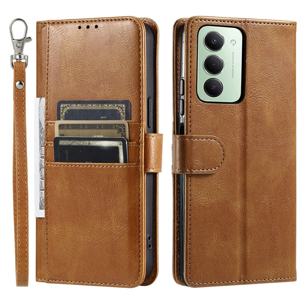 For Xiaomi Redmi 15 5G (EU) (171mm)  /  4G (EU) (171mm) Case 6 Card Slots PU Leather Anti-Fall Phone Cover with Wrist Strap