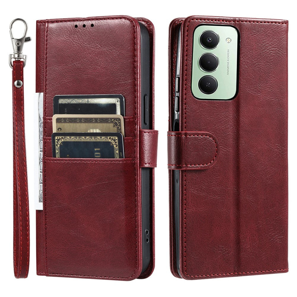 For Xiaomi Redmi 15 5G (EU) (171mm)  /  4G (EU) (171mm) Case 6 Card Slots PU Leather Anti-Fall Phone Cover with Wrist Strap