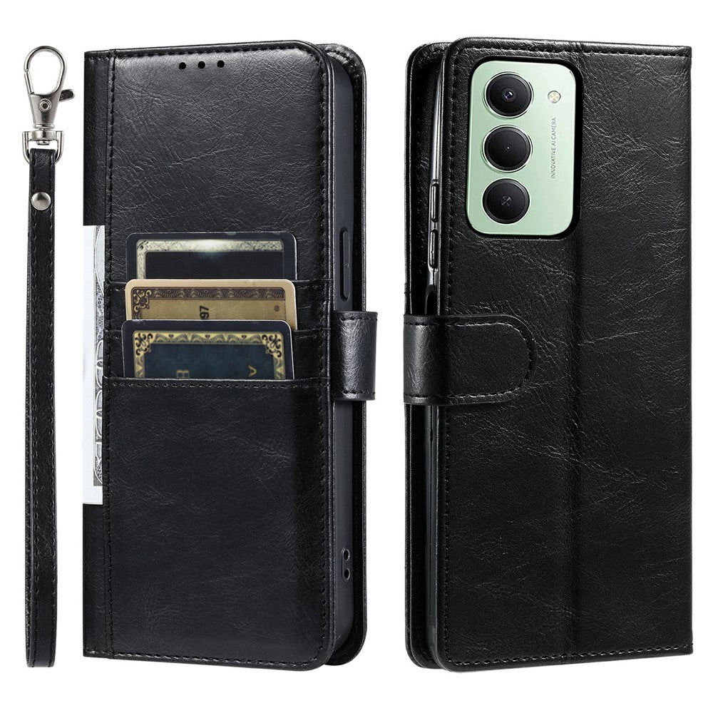 For Xiaomi Redmi 15 5G (EU) (171mm)  /  4G (EU) (171mm) Case 6 Card Slots PU Leather Anti-Fall Phone Cover with Wrist Strap