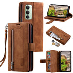 Etui til Xiaomi Redmi 15 5G (EU) (171mm) / 4G (EU) (171mm) med 9 kortlommer, lynlås, tegnebog, PU-læder og håndledsrem