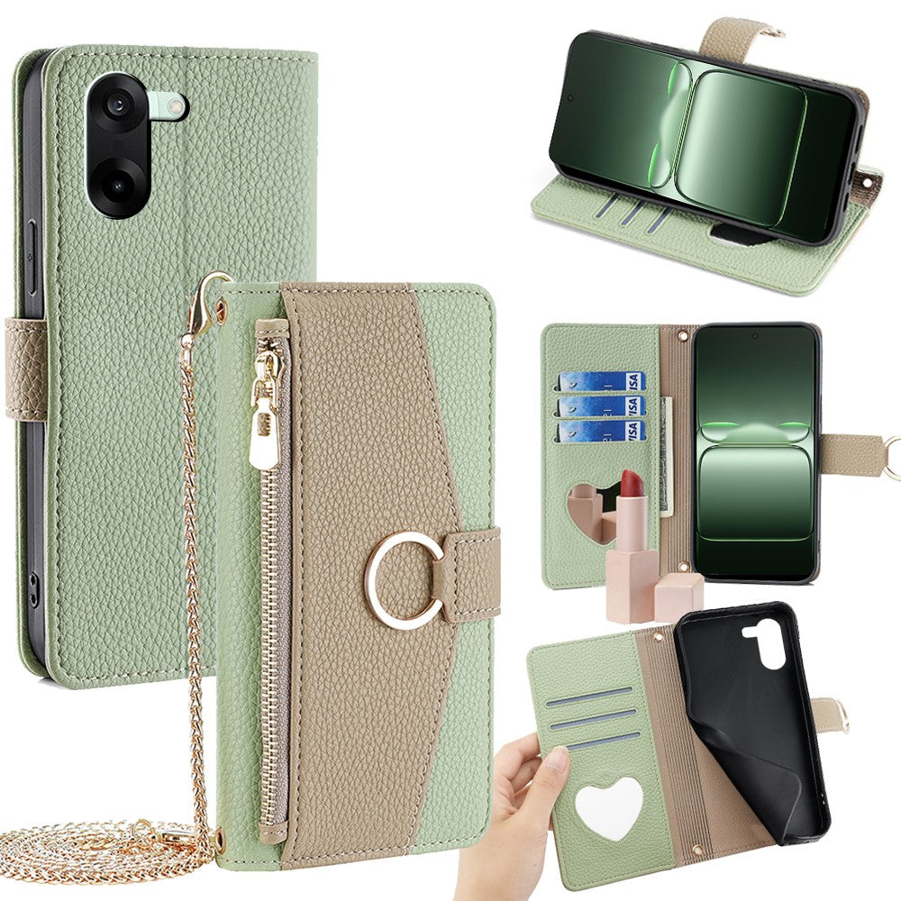 For OnePlus Nord CE5 5G / Ace 5 Racing 5G Case Mirror Wallet Leather Phone Cover with Chain Shoulder Strap