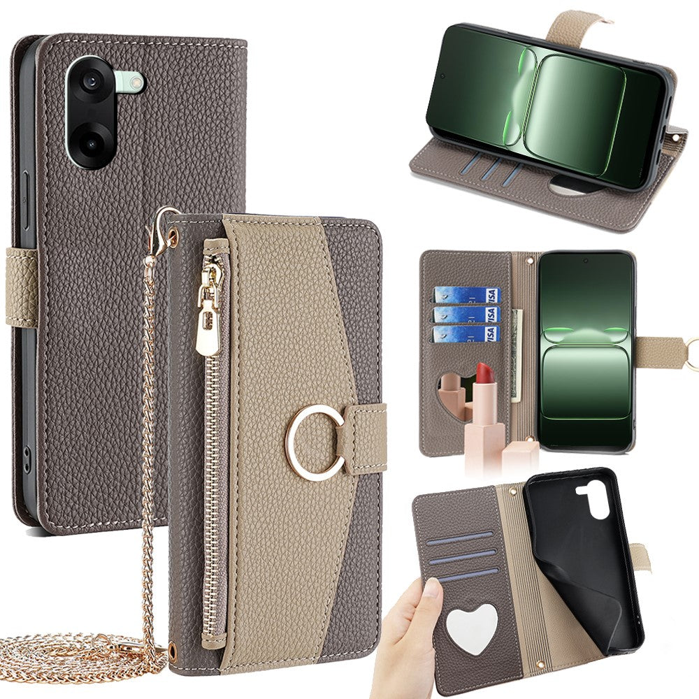 For OnePlus Nord CE5 5G / Ace 5 Racing 5G Case Mirror Wallet Leather Phone Cover with Chain Shoulder Strap