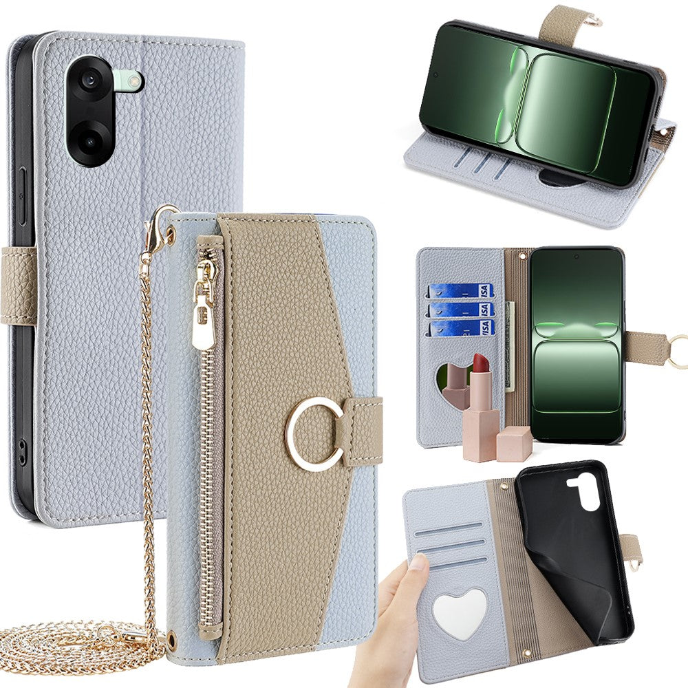 For OnePlus Nord CE5 5G / Ace 5 Racing 5G Case Mirror Wallet Leather Phone Cover with Chain Shoulder Strap