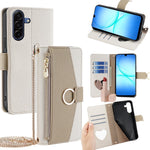 Til Samsung Galaxy A18 5G / A18 4G / A17 5G / A17 4G etui spejl pung læder telefoncover med kædeskulderrem