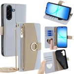 Til Samsung Galaxy A18 5G / A18 4G / A17 5G / A17 4G etui spejl pung læder telefoncover med kædeskulderrem