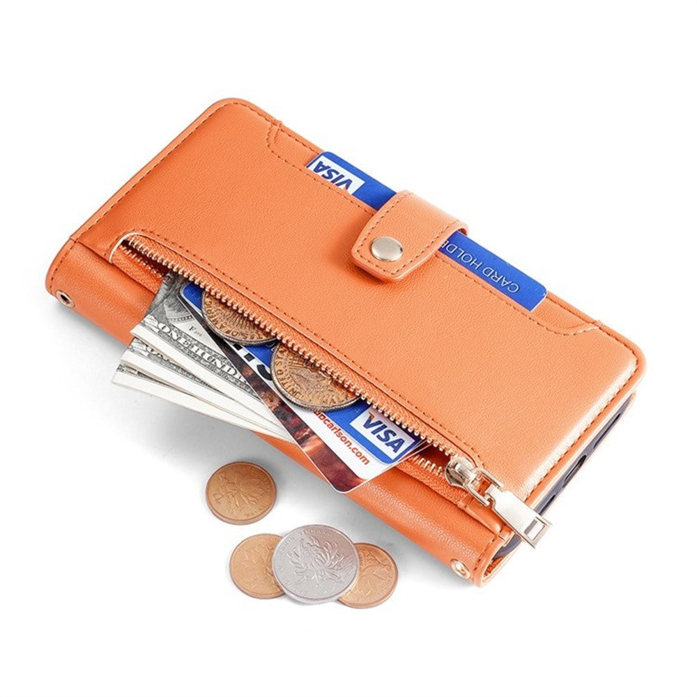 Leather Case for Xiaomi Redmi 15C 4G (EU) (173mm) / 15C 5G (EU) (173mm) / Poco C85 4G (173mm) Zipper Pocket Wallet Phone Cover with 2 Straps