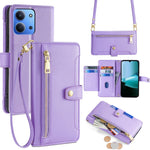 Leather Case for Xiaomi Redmi 15C 4G (EU) (173mm) / 15C 5G (EU) (173mm) / Poco C85 4G (173mm) Zipper Pocket Wallet Phone Cover with 2 Straps