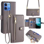 Leather Case for Xiaomi Redmi 15C 4G (EU) (173mm) / 15C 5G (EU) (173mm) / Poco C85 4G (173mm) Zipper Pocket Wallet Phone Cover with 2 Straps
