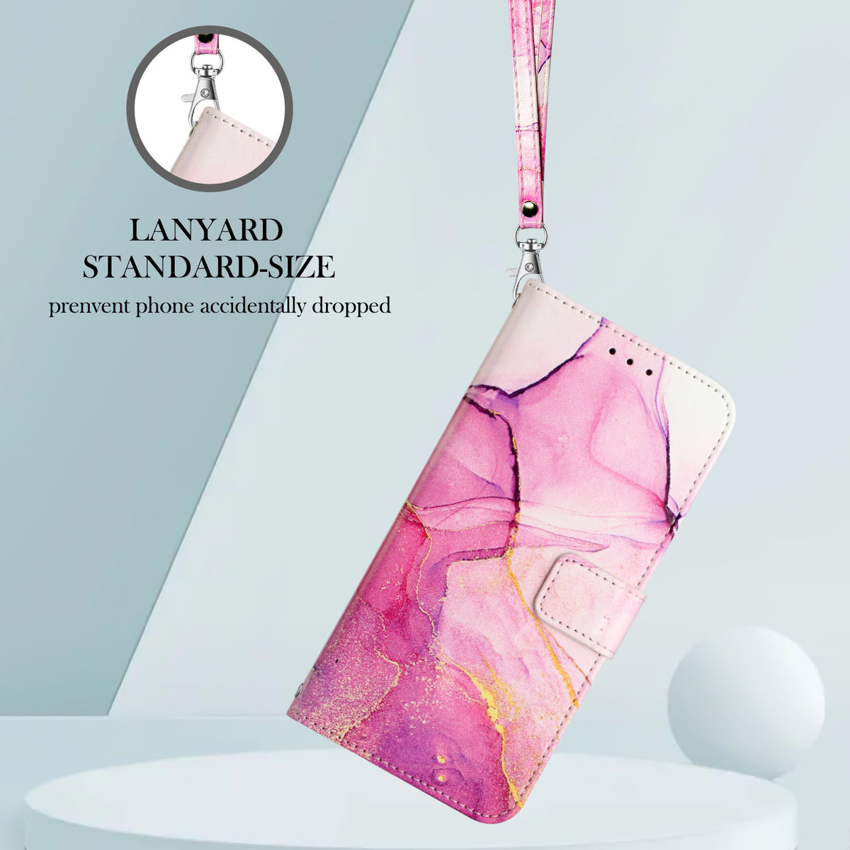 For Xiaomi Poco M7 Plus 5G / M7 4G (169mm) Case with Strap Marble Pattern Leather Phone Cover Card Holder